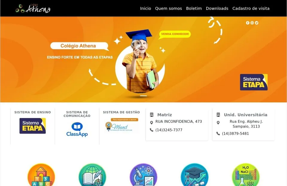 Pré-visualização do site Colégio Athena