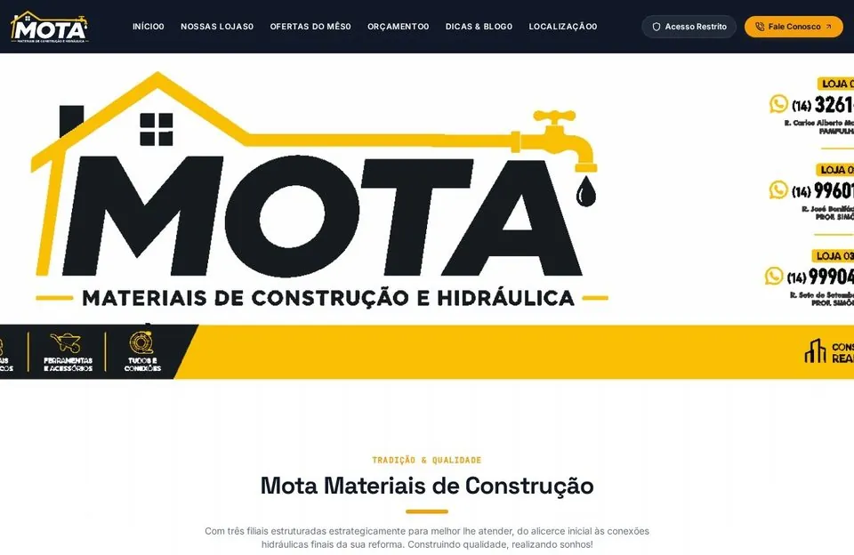 Pré-visualização do site Mota Materiais