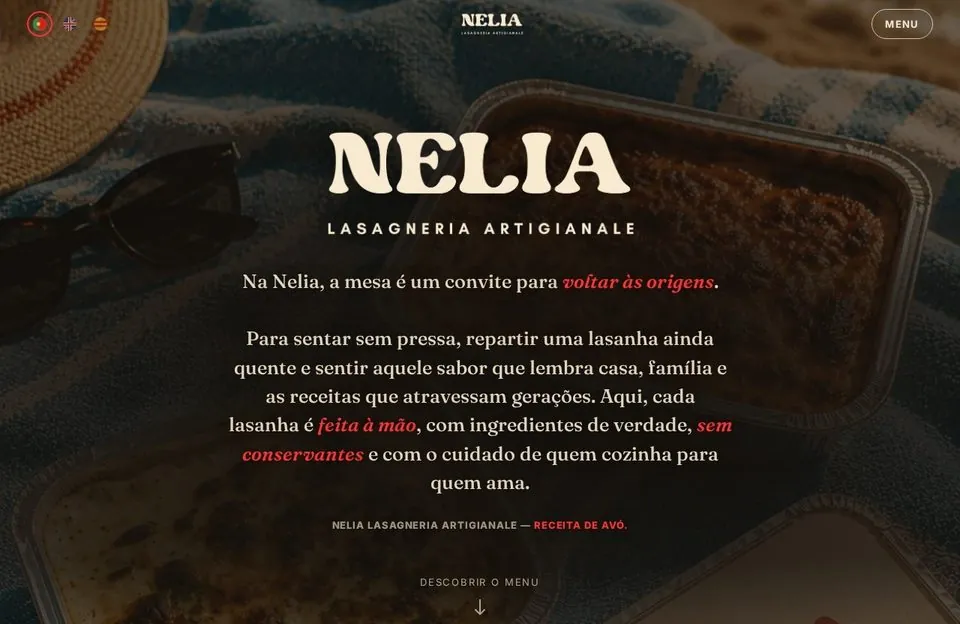 Pré-visualização do site Nelia Lasagneria